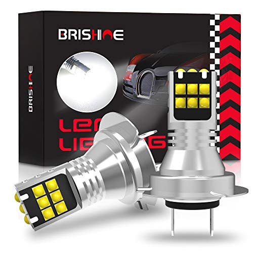 BRISHINE H7 LED Fog Light Bulbs 6000K Xenon White- Extremely Bright 3030 Chips 64210 LED Bulbs with Projector for Car Fog Lights- Daytime Running Lights DRL-Pack of 2-