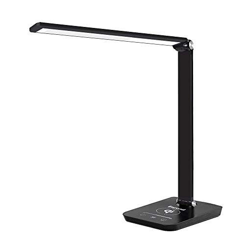 LED Desk Lamp with Wireless Charger- Eye-Caring Table Lamp with 5 Brightness Levels- Dimmable Desk Light for Home and Office- 3 Lighting Modes Led Lamp for Bedroom-  Touch Control Office Lamp.