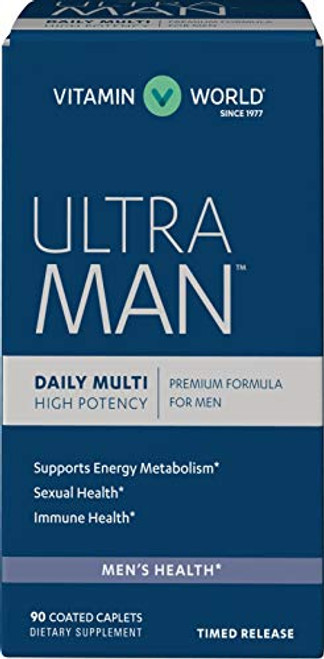 Vitamin World Ultra Man Daily Multivitamins 90 Caplets- Energy Metabolism- Immune Health- High-Potency- Timed-Release- Coated- Gluten Free Vitamin World Ultra Man Daily Multivitamins 90 Caplets- Energy Metabolism- Immune Health- High-Potency- Timed-Release- Coated- Gluten Free