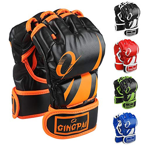 MMA Gloves for Grappling Martial Arts -Half Finger Boxing Sparring Mitts-UFC Gloves - Semi-Finger Kickboxing Gloves with Open Palms-Punching Bag Training Gloves-Boxing Fight Gloves for Men Women