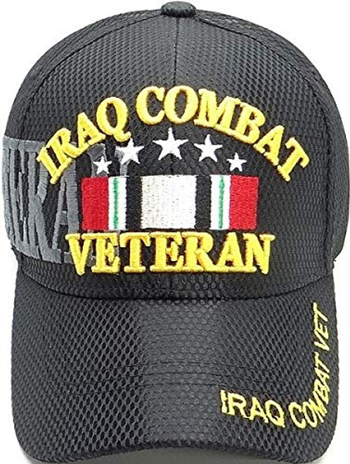 Cultural Exchange Iraqi Combat Veteran Text Shadow Jersey Mesh Mens Cap -Black - Adjustable-