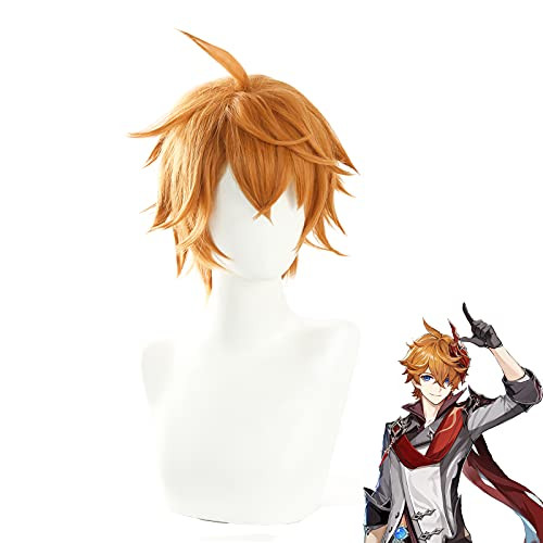 NUOQI Tartaglia Cosplay Wig for Genshin Impact Anime Fluffy Short Orange Cosplay Hair Wig with Bangs Plus Free Cap NUOQI Tartaglia Cosplay Wig for Genshin Impact Anime Fluffy Short Orange Cosplay Hair Wig with Bangs Plus Free Cap