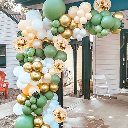 Olytao Olive Green Balloon Garland Arch Kit-132PCS Artificial Palm Leaves Retro Green Balloons White Gold Confetti and Gold Metallic Chrome Latex Balloons for Wedding Birthday Baby Shower DIY Decorations Olytao Olive Green Balloon Garland Arch Kit-132PCS Artificial Palm Leaves Retro Green Balloons White Gold Confetti and Gold Metallic Chrome Latex Balloons for Wedding Birthday Baby Shower DIY Decorations
