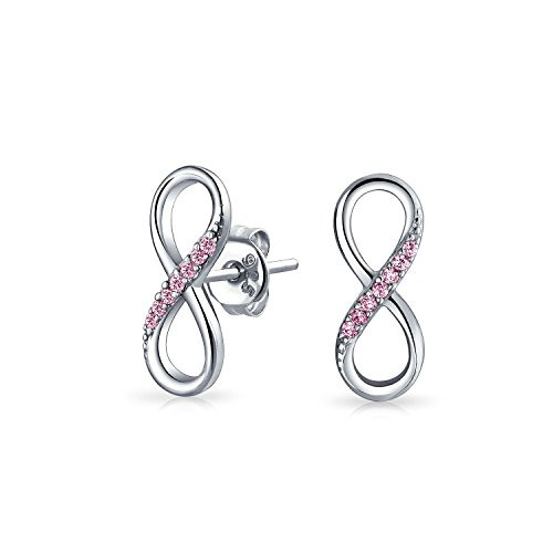 Pink Cubic Zirconia CZ Accent Pave Infinity Symbol Figure 8 Eternity Stud Earrings For Girlfriend Women Sterling Silver