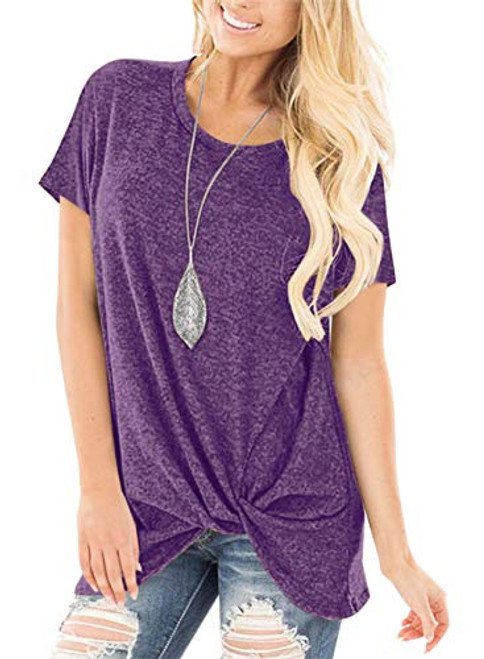 onlypuff Knotted Tops for Women Purple Side Knot Twist Front Shirt Short Sleeve XL onlypuff Knotted Tops for Women Purple Side Knot Twist Front Shirt Short Sleeve XL