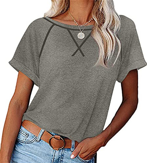 onlypuff Gray Short Sleeve T Shirt Casual Loose Fit Tunic Tops Solid Color Blouse Round Neck L onlypuff Gray Short Sleeve T Shirt Casual Loose Fit Tunic Tops Solid Color Blouse Round Neck L