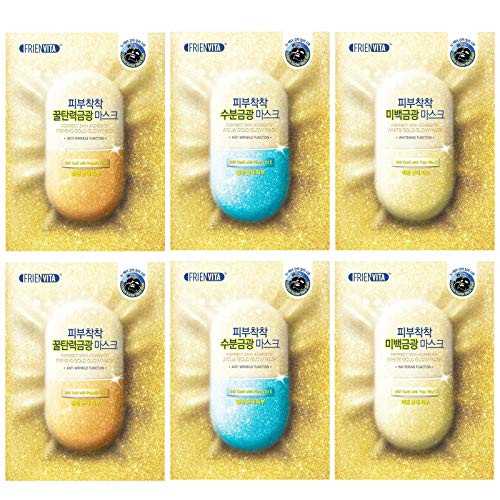 FRIENVITA KOREA Face Mask Sheet 24K Gold Vitamins Perfect Balance Mask -24K Gold Glow Mask Aqua/White/Firming 6pcs-