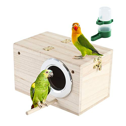 EMUST Parakeet Nesting Box- Bird Nest Breeding Box Wood Bird Cage Accessories for Finch Lovebirds Cockatiel Budgie Conure Parrot- M