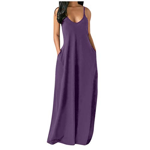 LAJI Fashion Sleeveless Dress for Women- Sexy Plus Size Solid Loose O-Neck Pockets Camisole Long Dress Purple LAJI Fashion Sleeveless Dress for Women- Sexy Plus Size Solid Loose O-Neck Pockets Camisole Long Dress Purple