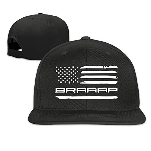 Rajanaz Braaap Motocross Dirt Bike American Flag Flat Bill Snapback Hat Hip Hop Caps Adjustable Baseball Cap for Men  and  Women Black