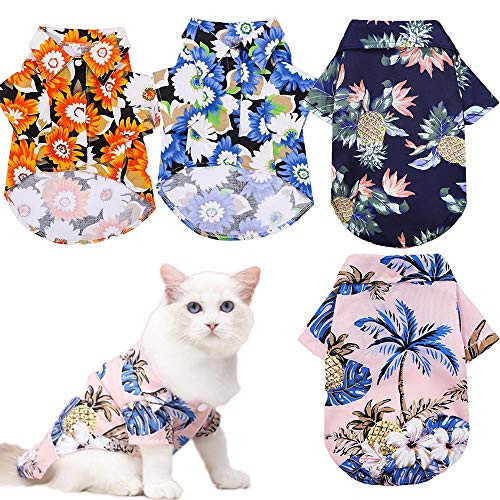 Sebaoyu Dog Hawaiian Shirt Summer Dogs Clothes Outfits Beach Coconut Tree Print Puppy Shirts Cool Costume Pet Clothing Cat Apparel for Small Medium Large Breed 4 Pack -Small-