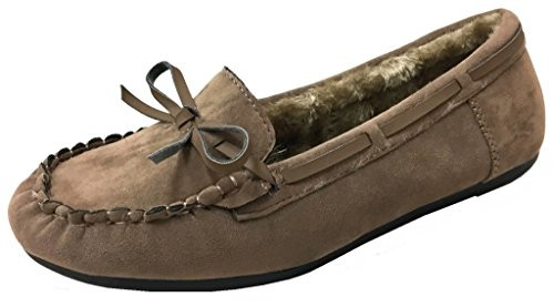 Blueberry Womens Faux Soft Suede Fur Lined Moccasin House Slippers -Moccasin-21- Camel- 9