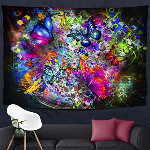 Abstract Psychedelic Colorful Butterfly And Floral Art Tapestry Wall Hanging As Wall Art And Home Decor For Bedroom- Living Room- Dorm Decor Large tapestry 80*60 Inch