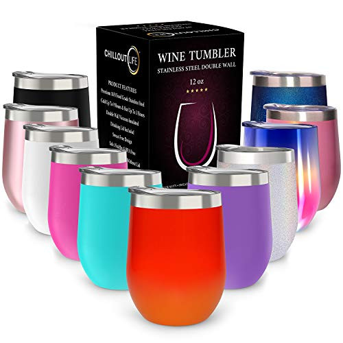 CHILLOUT LIFE 12 oz Stainless Steel Tumbler with Lid & Gift Box | Wine Tumbler Double Wall Vacuum Insulated Travel Tumbler Cup for Coffee, Wine, Cocktails, Ice Cream, Red Fire Tumbler