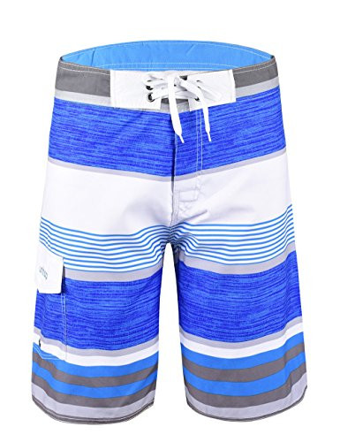 Unitop Men's Board Shorts Striped Plaid Swimwear Quick Dry Sky blue-63 40
