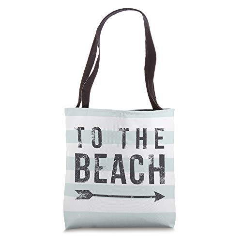 To The Beach - Cute Summer Quote - Pastel Sage Green Stripe Tote Bag