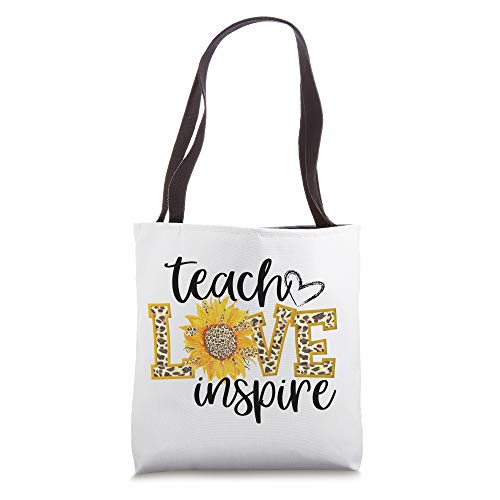 Teach Love Inspire Cute Sunflower Leopard Cheetah Print Gift Tote Bag