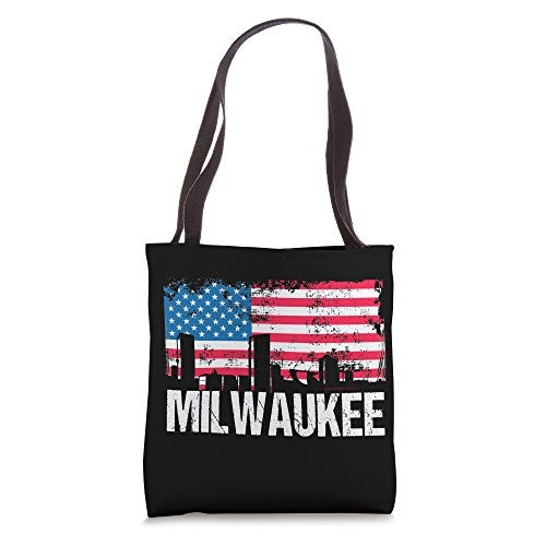 Vintage US Flag American City Skyline Milwaukee Tote Bag