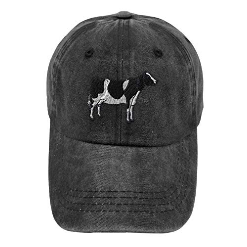 Vintage Washed Hat Holstein Cow Embroidery Cotton Dad Hats for Men  and  Women Buckle Closure Black Design Only