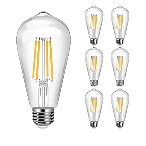 Dimmable Vintage LED Edison Bulbs- 8W Equivalent 80W-Warm White 2700K ST64 Antique LED Filament Bulbs-E26 Medium Base- Filament Bulb 900LM-Varities of Brightness with Antique Glass-Pack of 6