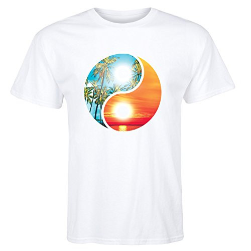 Yin Yang Beach - Men's Short Sleeve Graphic T-Shirt White Yin Yang Beach - Men's Short Sleeve Graphic T-Shirt White