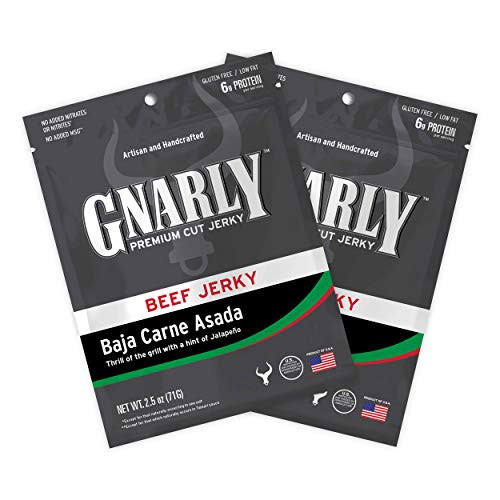Gnarly Premium Cut Beef Jerky- Baja Carne Asada Flavor- 2.5 Ounce Bag -Pack of 2-