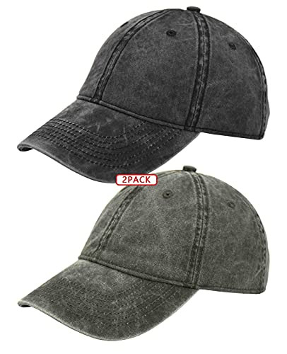 TSSGBL 2Pack Vintage Washed Denim Low Profile Plain Baseball Caps for Men  and  Women- Solid Classic Dad Hat Black-Green
