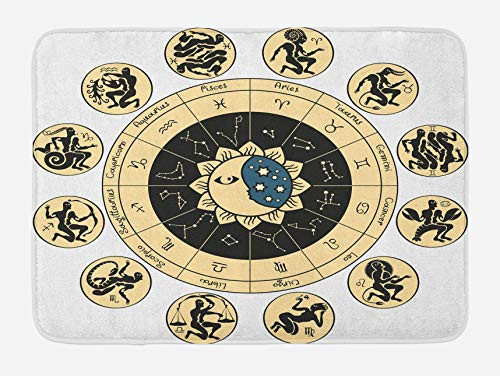 Astrology Bath Mat- Ethnical Tribal Horoscope Chart Signs and Names Image Print- Plush Bathroom Decor Mat with Non Slip Backing- Black Yellow Astrology Bath Mat- Ethnical Tribal Horoscope Chart Signs and Names Image Print- Plush Bathroom Decor Mat with Non Slip Backing- Black Yellow