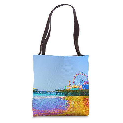 Funky Pixels Santa Monica Pier in Los Angeles Tote Bag
