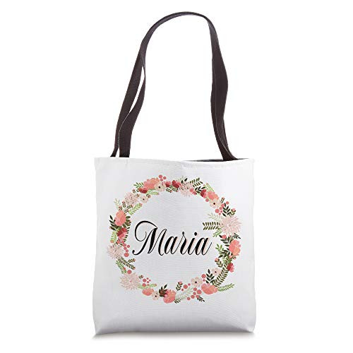 Personalized Name Maria Floral Flourish Bridesmaid Shopping Tote Bag