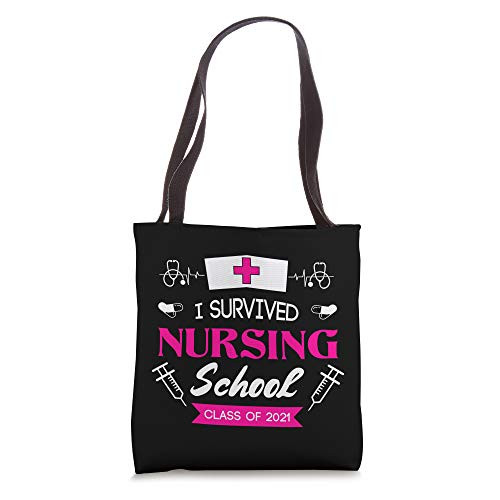 I Survived Nursing School 2021 Nurse Graduation RN ER Quote Tote Bag I Survived Nursing School 2021 Nurse Graduation RN ER Quote Tote Bag