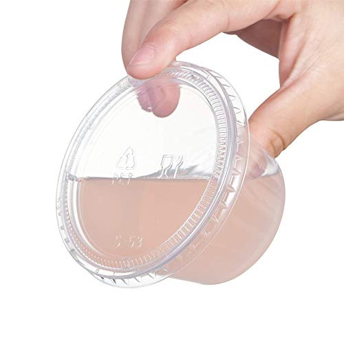 Disposable Plastic Portion Cups with Lids- Souffle Cups- Jello Shot Cups- Meal Prep Containers -200 Sets -4 oz.-