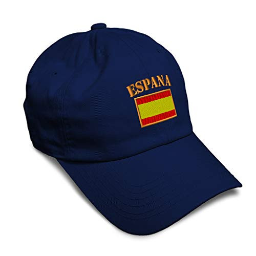 Speedy Pros Soft Baseball Cap Spain Espana Flag Embroidery Twill Cotton Dad Hats for Men  and  Women Buckle Closure Navy