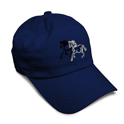 Soft Baseball Cap Animal Running Horses Embroidery Pets Twill Cotton Dad Hats for Men  and  Women Buckle Closure Navy Design Only