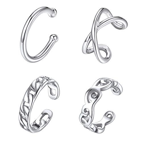 ChicSilver 4 Pcs Cuff Earrings for Women 925 Sterling Silver No Piercing Cartilage Earring Clip On Cartilage Ear Cuffs for Non Pierced Ears