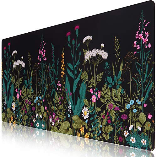 iCasso Extended Gaming Mouse Pad -35.4x15.7 in-- Large Non-Slip Rubber Base Mousepad with Stitched Edges- Waterproof Keyboard Mouse Mat Desk Pad for Work- Game- Office- Home - Weeds