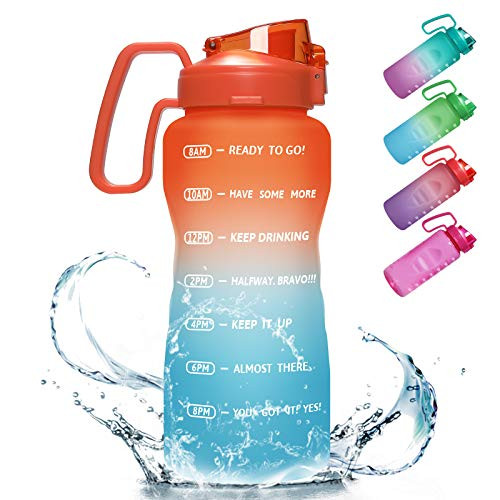 KEEPTO 64oz- 128oz Water Bottle with Straw  and  Handle - Motivational Half Gallon/1 Gallon Water Bottle Leakproof- BPA Free Tritan Water Jug with Time Marker