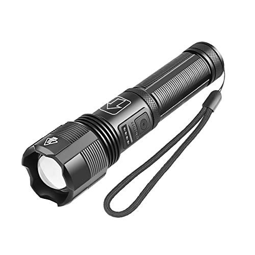 Brightest Flashlight 5000 High Lumens with 18650 Battery?Tactical Flashlights with 5 Modes- Water Resistant?Zoomable?Camping Accessories- Outdoor Gear- Emergency Flashlights