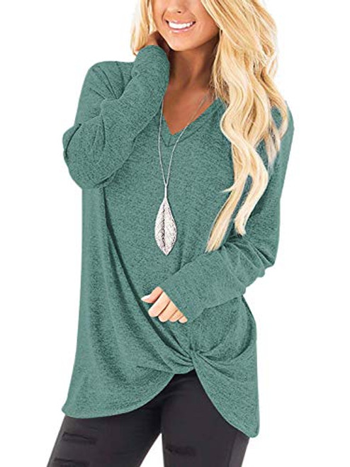 SAMPEEL Womens Long Sleeve V Neck Fall Shirts Casual Tunic Tops Twist Knot Aqua L SAMPEEL Womens Long Sleeve V Neck Fall Shirts Casual Tunic Tops Twist Knot Aqua L