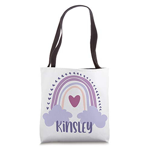 Kinsley Personalized Custom Name Rainbow Cute Colorful Tote Bag