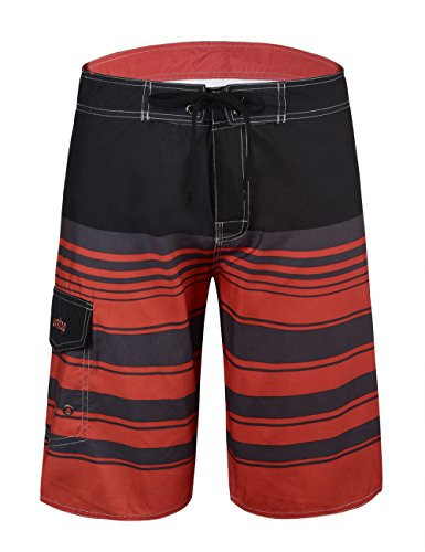 Unitop Men's Board Shorts Striped Plaid Surf Trunks Quick Dry Orange Striped-61 34