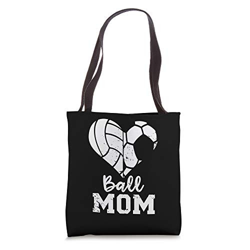 Ball Mom Heart Funny Soccer Volleyball Mom Tote Bag