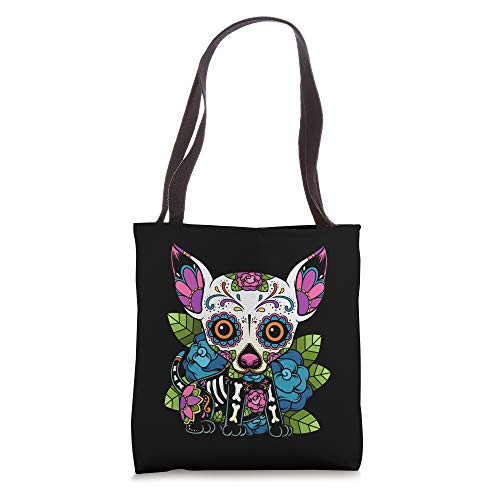 Chihuahua Sugar Skull Mexico Dog Calavera Dia De Los Muertos Tote Bag