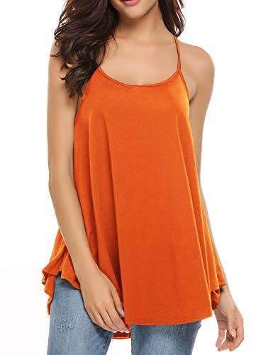 Zeagoo Women's Loose Casual Pleated Racerback Tank Top- Orange Red- Large