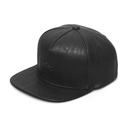 UNDERCONTROL Flat Brim Strapback Adjustable Steel Logo 5Pannel Hard Level Leather Trucker Cap Snapback for Unisex Hat-Black-