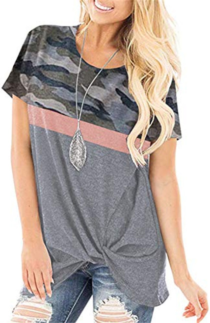 onlypuff Gray Shirts for Women Side Knot Twist Front Tops Casual Tunic Tops Camouflage L onlypuff Gray Shirts for Women Side Knot Twist Front Tops Casual Tunic Tops Camouflage L