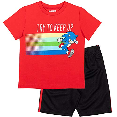 SEGA Sonic The Hedgehog Toddler Boys Graphic T-Shirt Mesh Shorts Set Red 5T