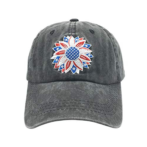 NVJUI JUFOPL Sunflower Embroidered Baseball Cap for Women's Vintage Washed Funny Hat Black