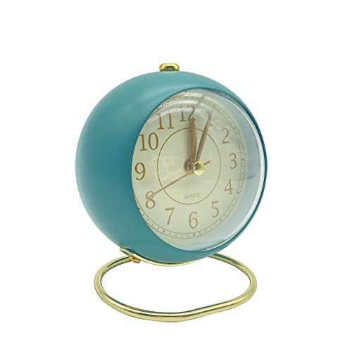 Analog Alarm Clock Retro Desk Clock Battery Operated Mini Silent Alarm Clock with Night Light for Bedroom Beside Shelf Tabletop Classic Metal Alarm Clock -Blue-