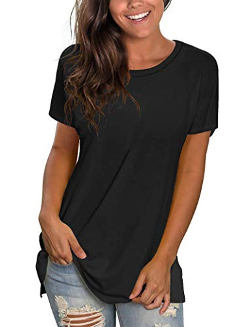 JOSENLY Tshirts for Women Basic Shirts Short Sleeve Tops Plain Crewneck Tees XL Black JOSENLY Tshirts for Women Basic Shirts Short Sleeve Tops Plain Crewneck Tees XL Black